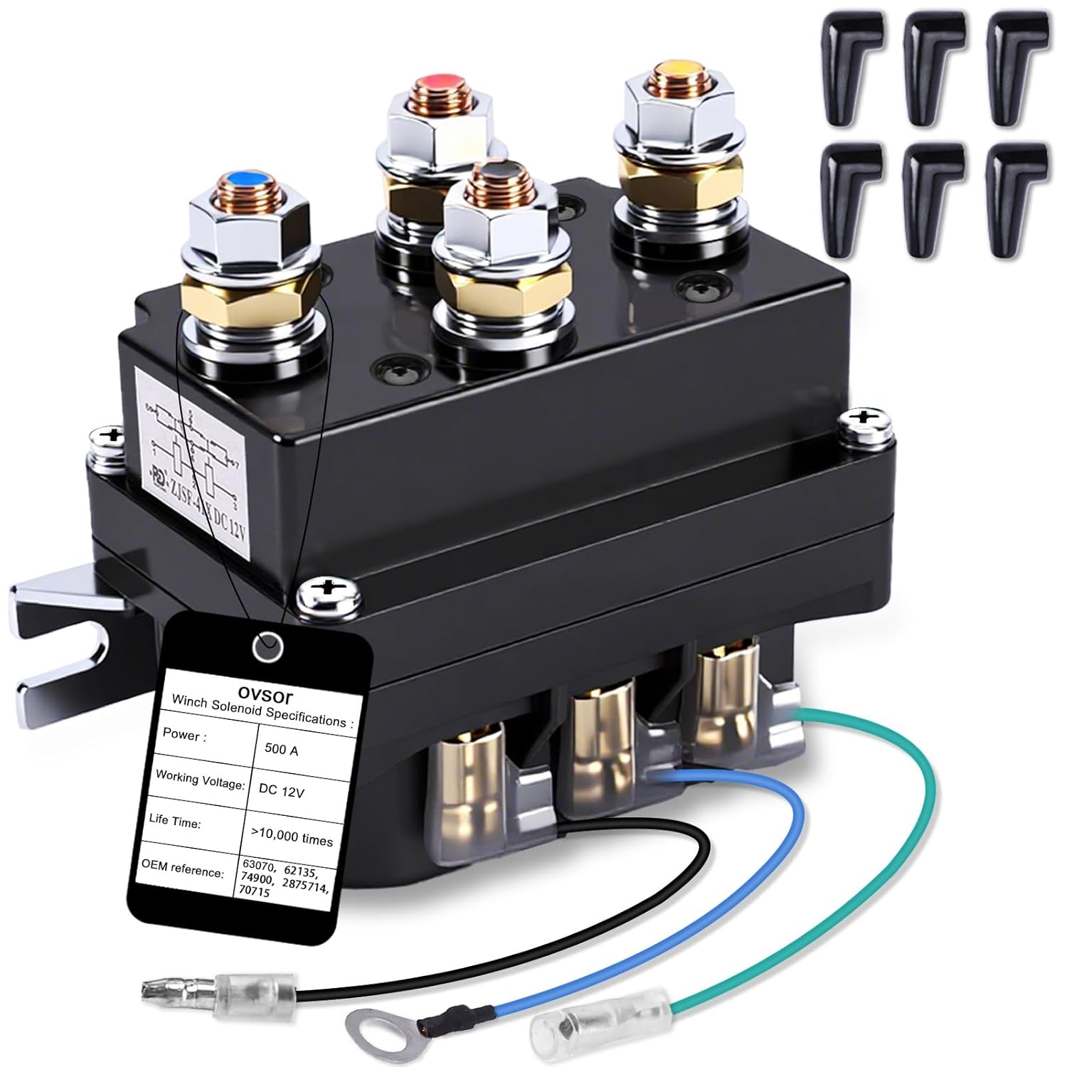 ovsor 12V 250A Well-Made Winch Solenoid Relay Contactor Thumb Truck Serves as a Perfect Replacement for ATV UTV 2000-5000lbs Winch with 6 Protecting Caps