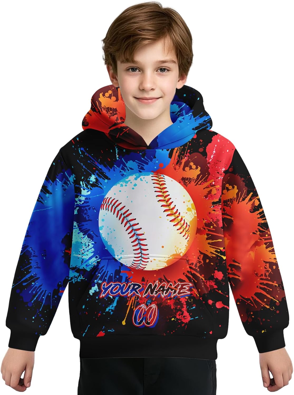 3-13 Years Kids Sports Pocket Hoodies Personalized Name Number Pullover Hooded Sweatshirt Fans Gift for Boy Girl Teen