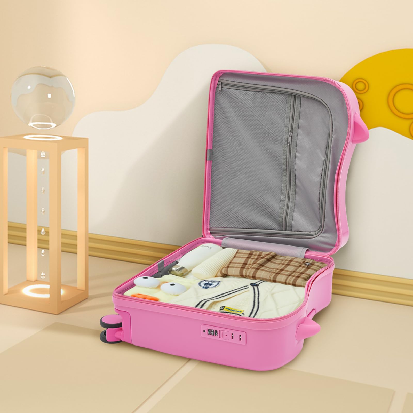 Valigia per Bambini da Seduta, Trolley per Bambini, Valigia da Viaggio per Bambini, Valigia con Barra di Traino e Serratura a Codice per Bambini di 3-6 Anni, per Viaggi Brevi e Viaggi di