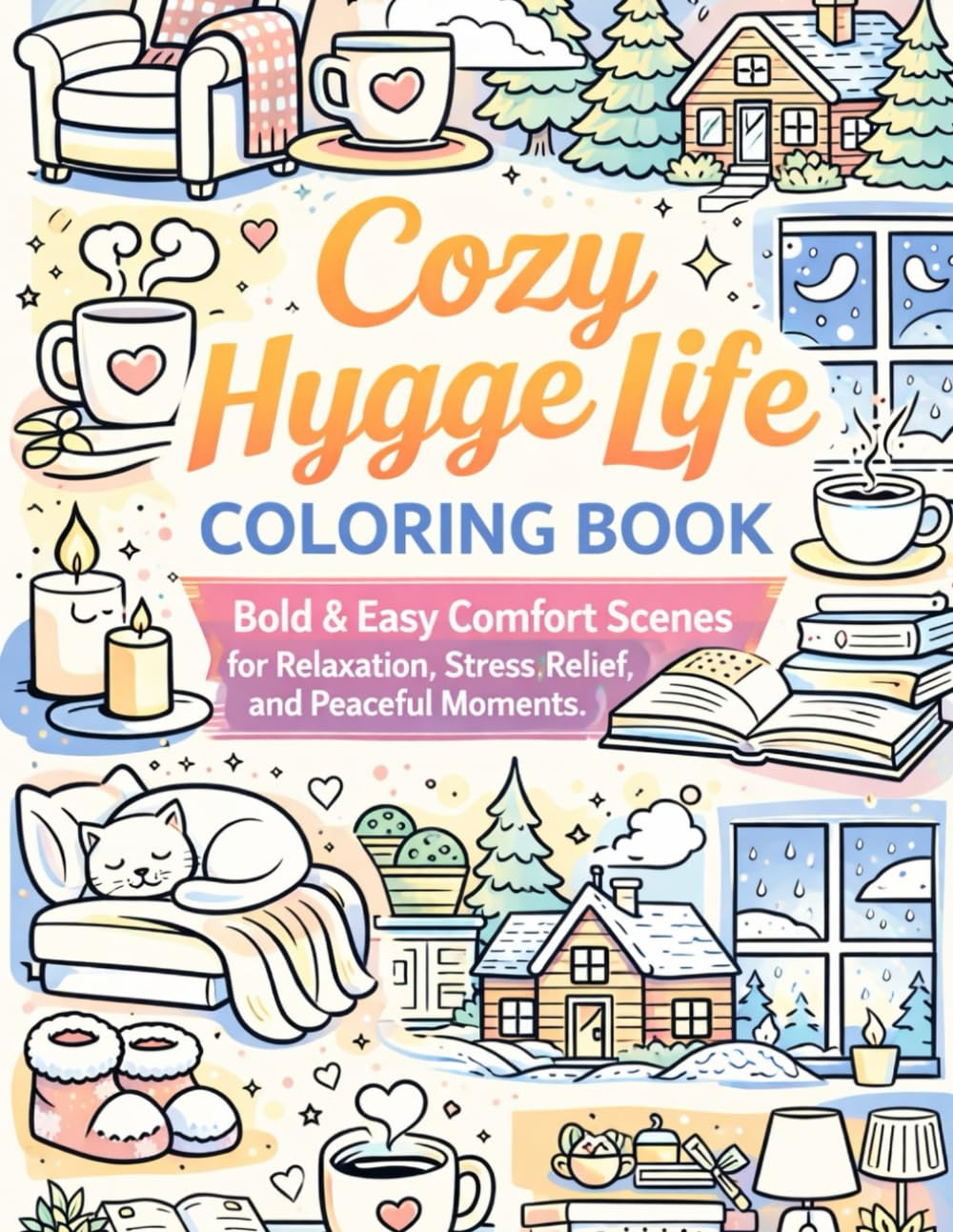 Cozy Hygge Life Coloring Book: Bold & Easy Comfort Scenes for Relaxation, Stress Relief, and Peaceful Moments