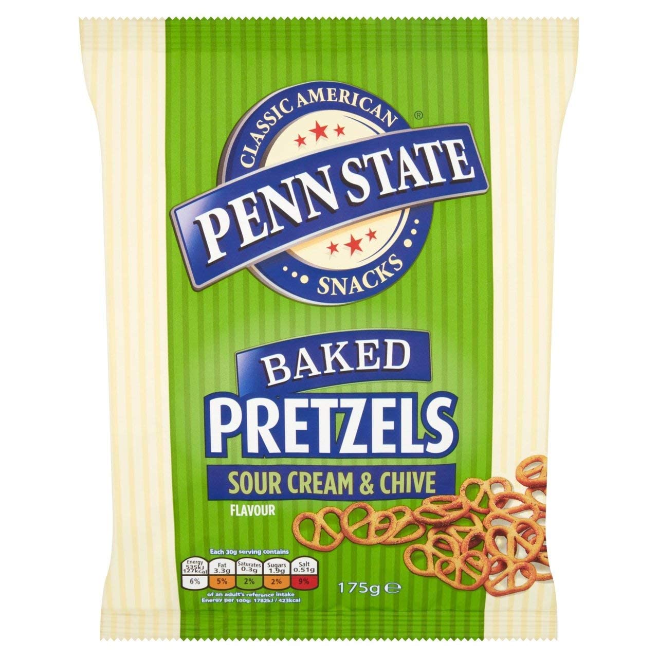 Penn State Pretzels Sour Cream & Chive Flavour Delicious American Inspired Snacks Perfectly Baked 175g (UK)