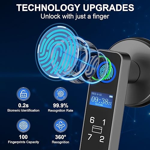 Miniatura 4 de eLinkSmart Cerradura de puerta con manija de huellas dactilares, tarjeta RFID, NFC, palancas de puerta inteligentes digitales sin llave, cerradura