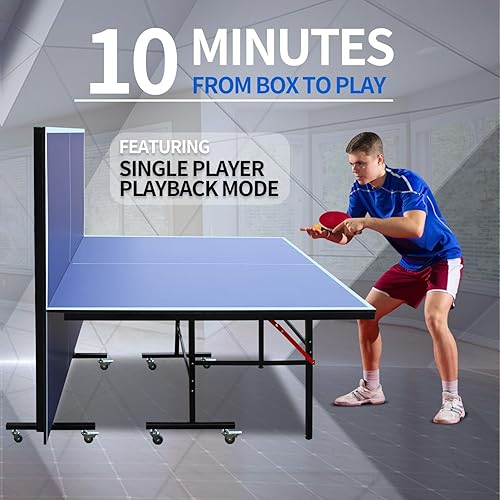 Miniatura 2 de Juego de mesa de ping pong profesional plegable y portátil de 89 pies para juegos de interior y exterior con red y poste, 2 paletas de tenis de mesa