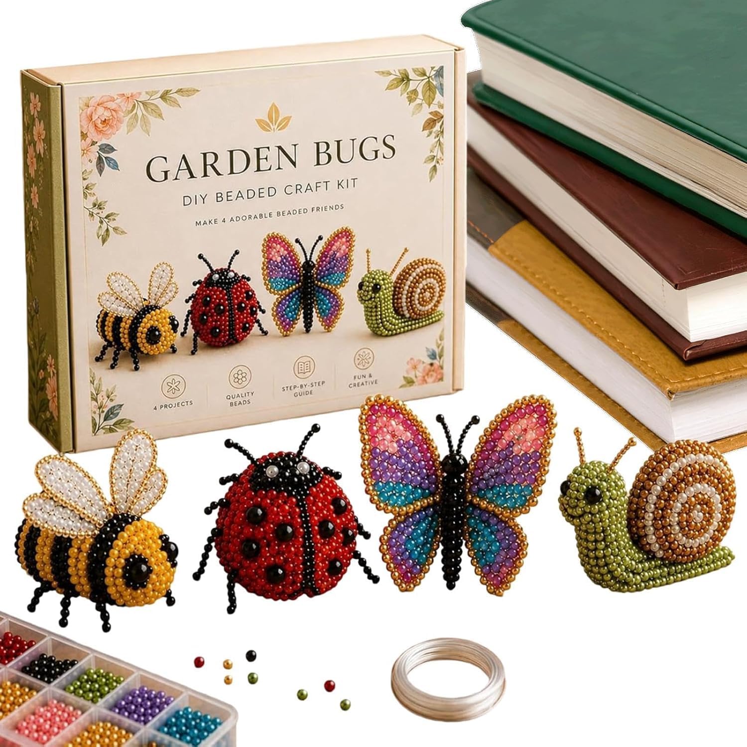 3D Beaded Craft Kit, Handmade Creative Jewelry Art Craft Kit for Kids,Teens & Adults, DIY Handmade Bead Art Set with Full Materials & Instructions (5-Garden Insect)