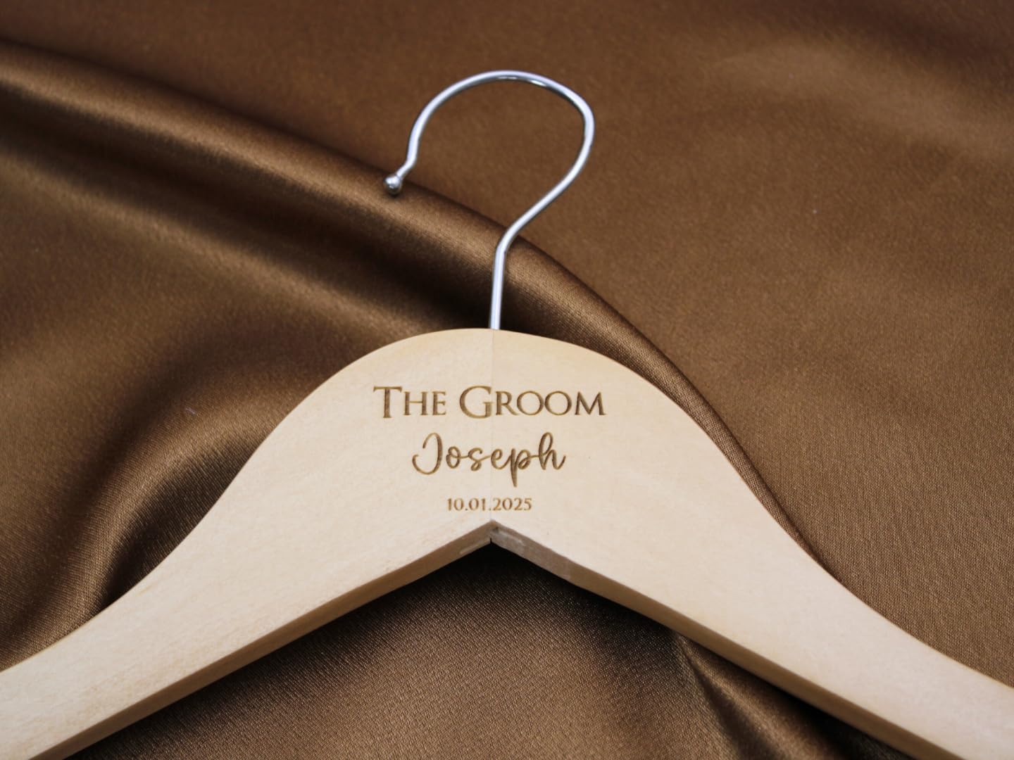 Personalised Engraved The Groom with Name and Date Wooden Hanger