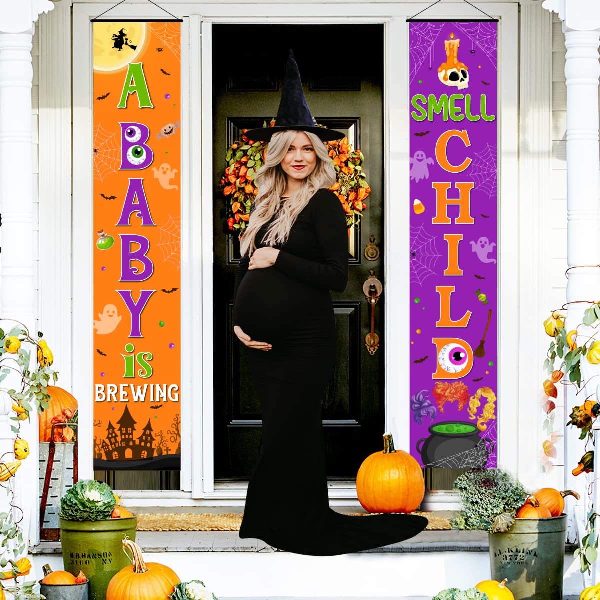 Halloween Hexen Babyparty Dekoration – ‚A Baby Is Brewing‘ Banner 35,6x180,3 Cm, Lila/orange, Für Haustür & Veranda