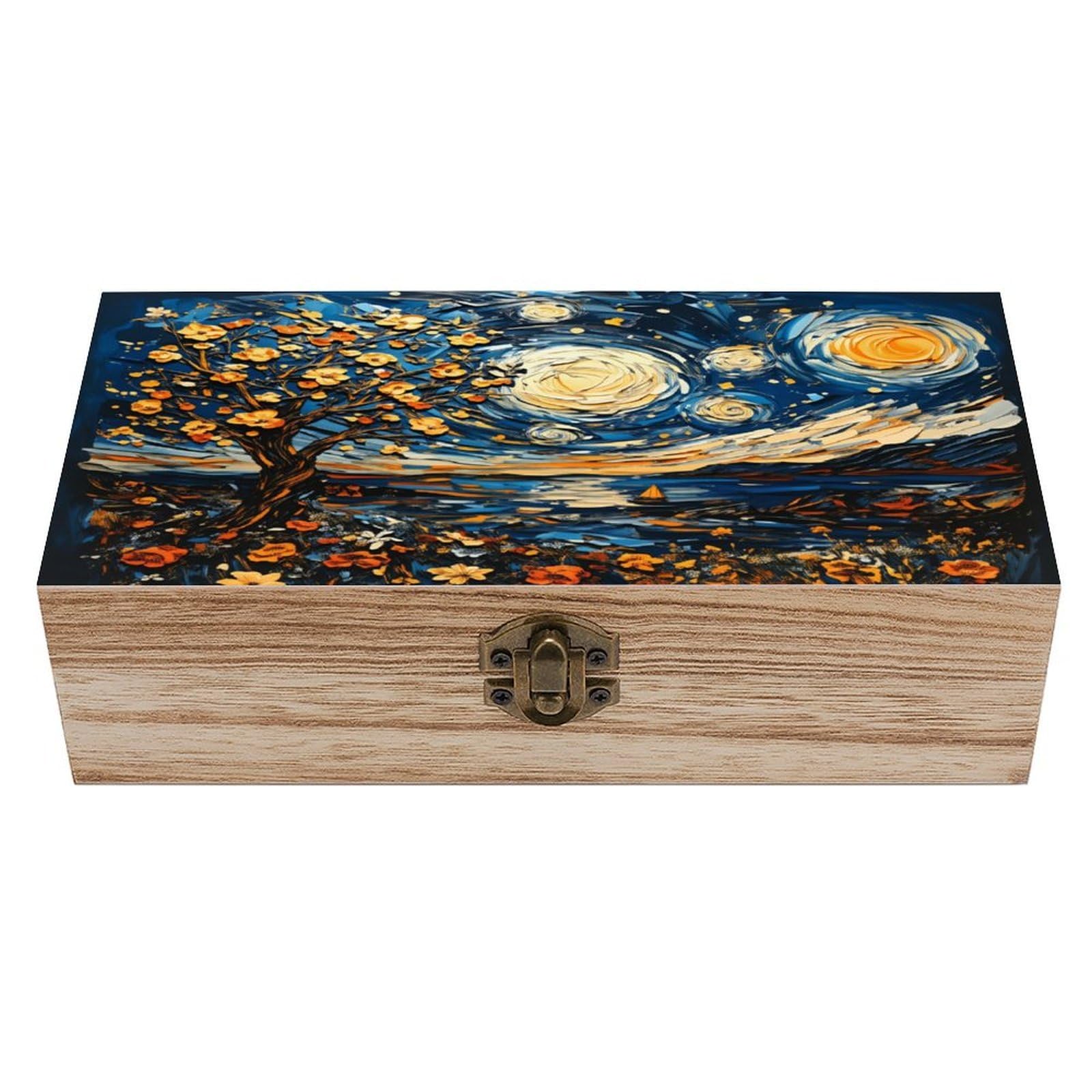 asbwuo Night Sky Blooming Tree Vintage Wooden Keepsake Box