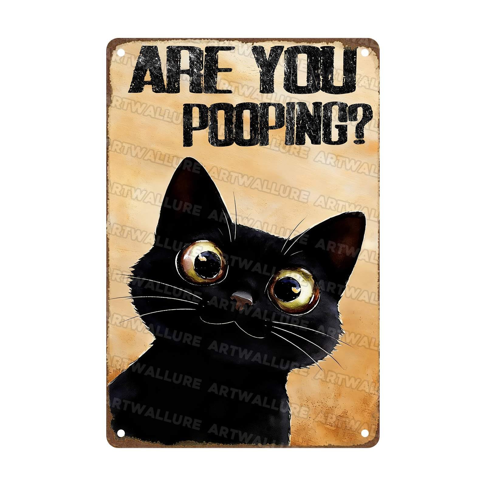 Metal Sign Are You Pooping Funny Black Cat Wall Decor for Home Bathroom Poster Restroom Toilet Washroom 8x12Inch