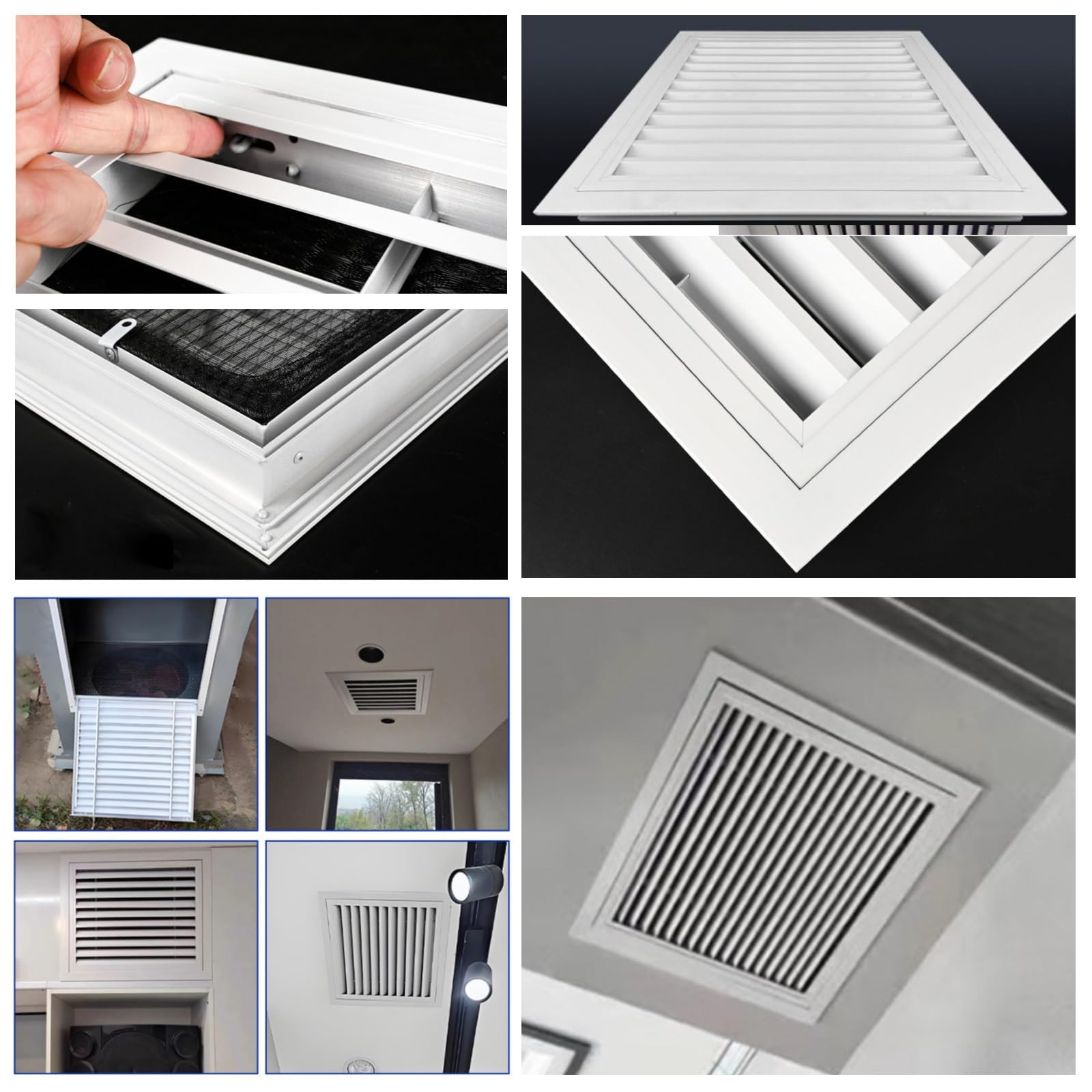 Tapa de ventilación de Pared/Techo. Rejilla de Aluminio con Lamas y Filtro. Panel de Acceso de Apertura rápida para la Abertura de Retorno del Sistema de climatización. Ideal para Ocultar tu