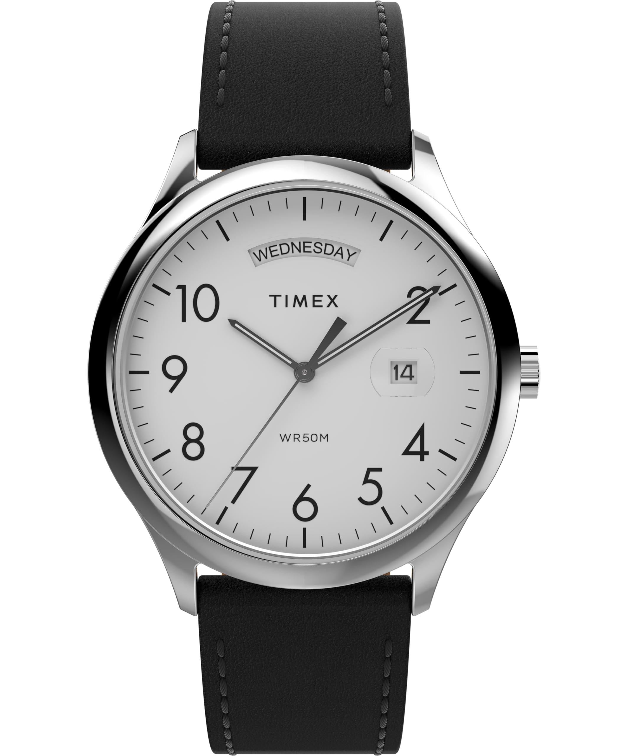 Timex Easy Reader Zegarek męski 40 mm – czarny skórzany pasek z białą tarczą i srebrną kopertą TW2W68300
