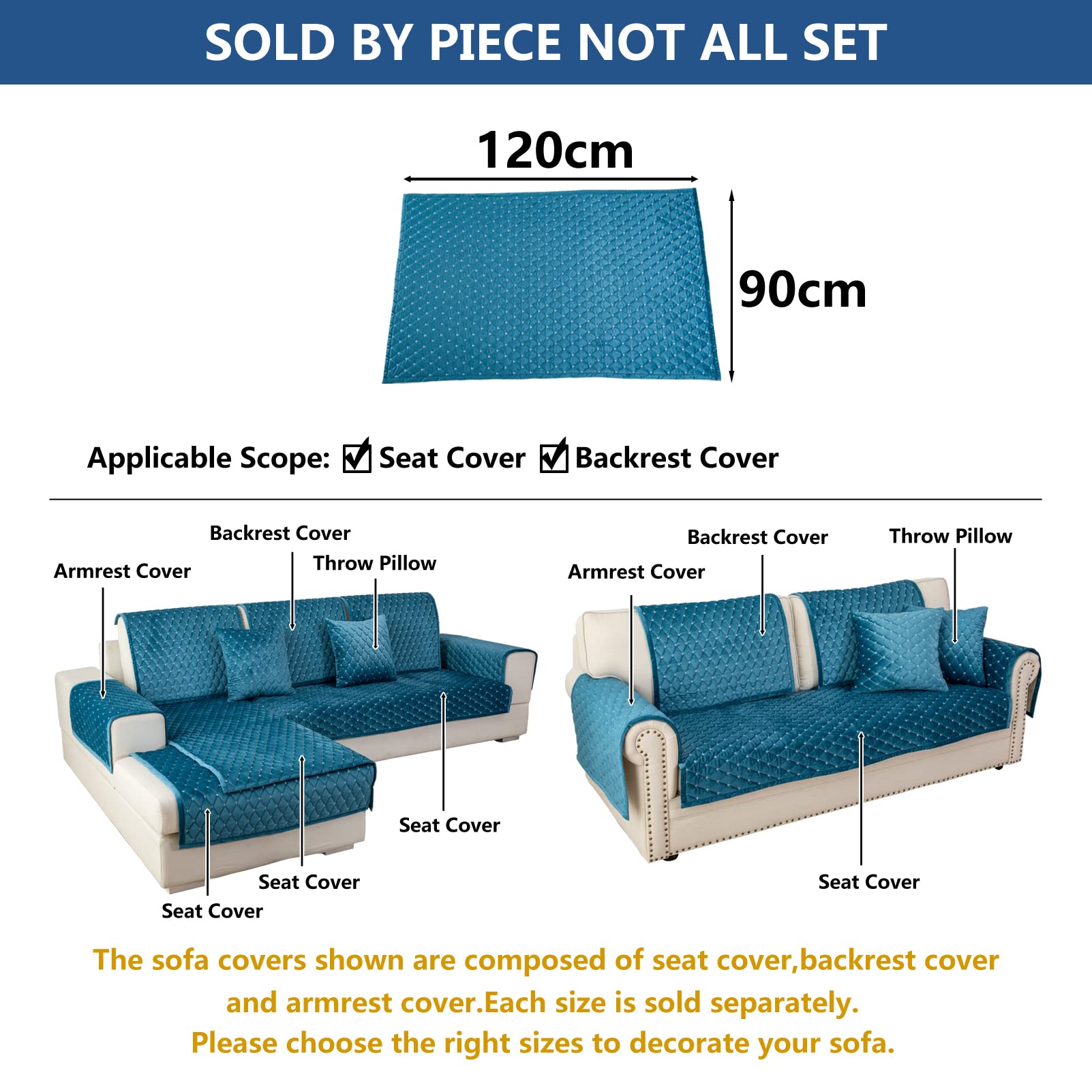 Eismodra Funda de Sofá,Cubre Sofa 3 plazas,Fundas Sofa Chaise Longue Antideslizante para 2 Plazas Salón Sofá Esquinero Perros Mascotas,Azul,90 x 120 cm (Solo 1 Unidad)
