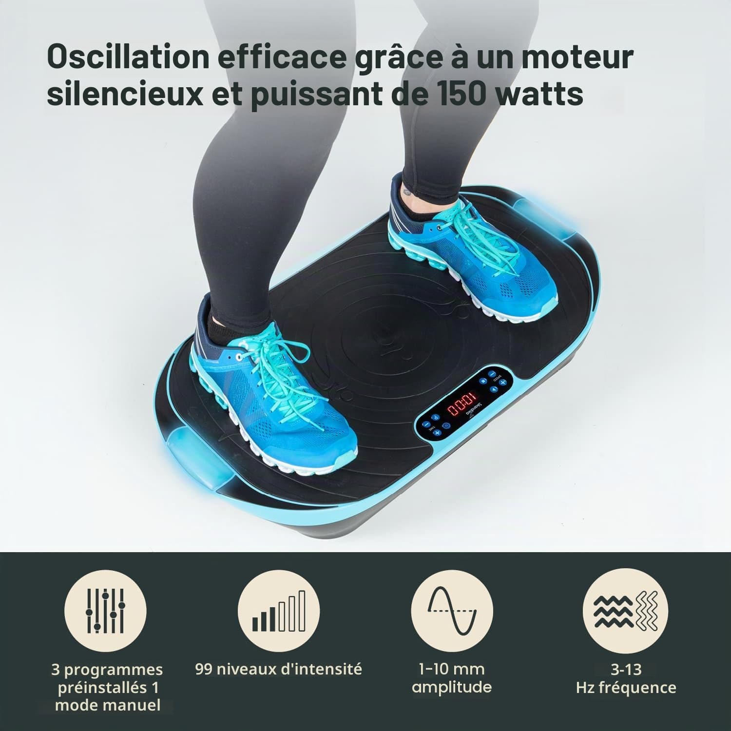 Skandika Plateforme Vibrante V2, 99 Niveaux D'intensité Oscillation 6 - 13 Hz, 3 programmes, Plaque Vibrante, Poignées et Bandes Amovibles, Écran LED, Surface Antidérapante, Télécommande, Max 120KG