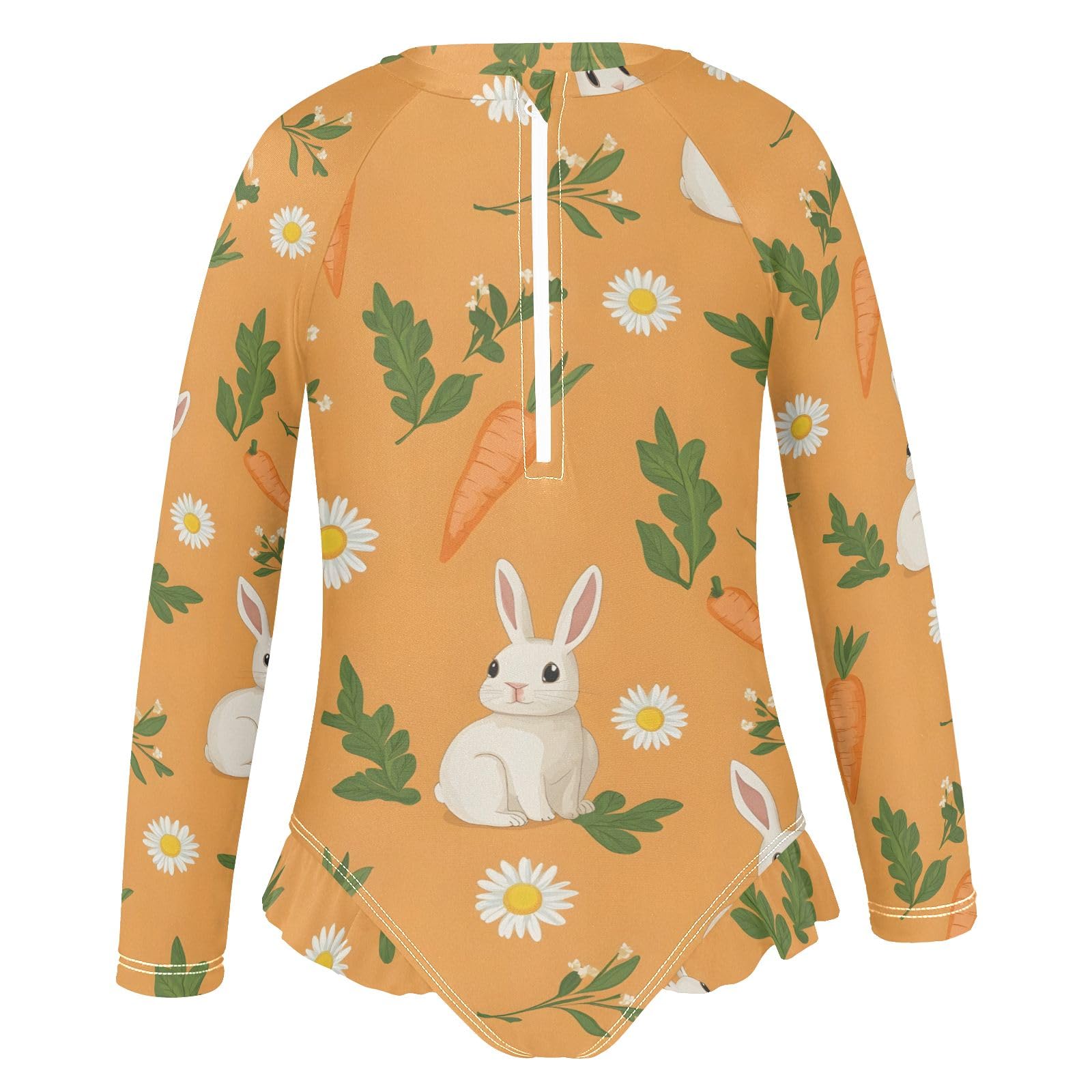 ALAZA Swimsuit for Girls Long Sleeve Rashguard Bathing Suit Orange Rabbit Carrot Quick Dry 4T