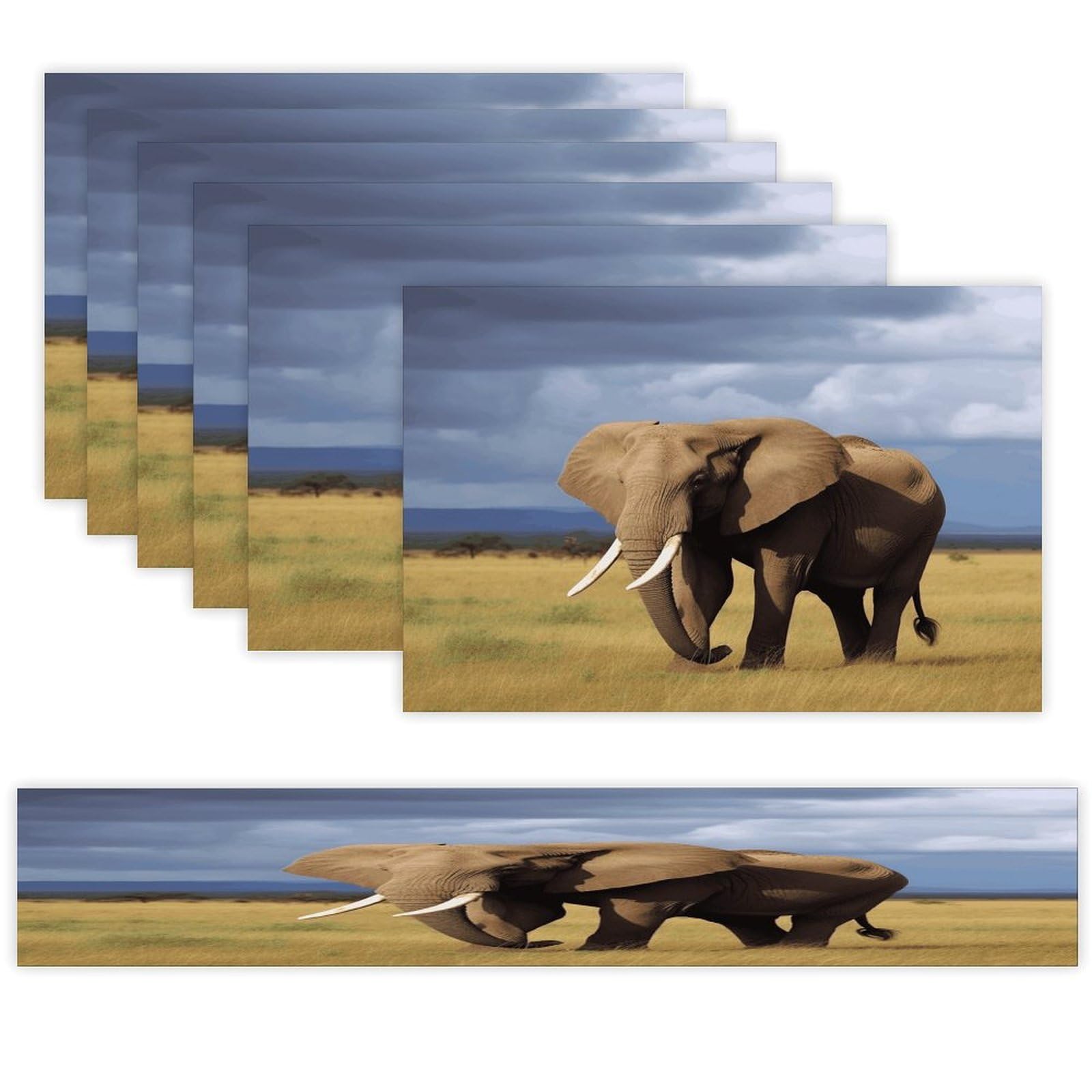 Africa Grassland Elephant Table Runner and Placemats Set of 6 Wipe Clean Heat Resistant Table Mat with Table Runner Decorations Flax Linen Place Mat Set for Home Kitchen Party Supplies