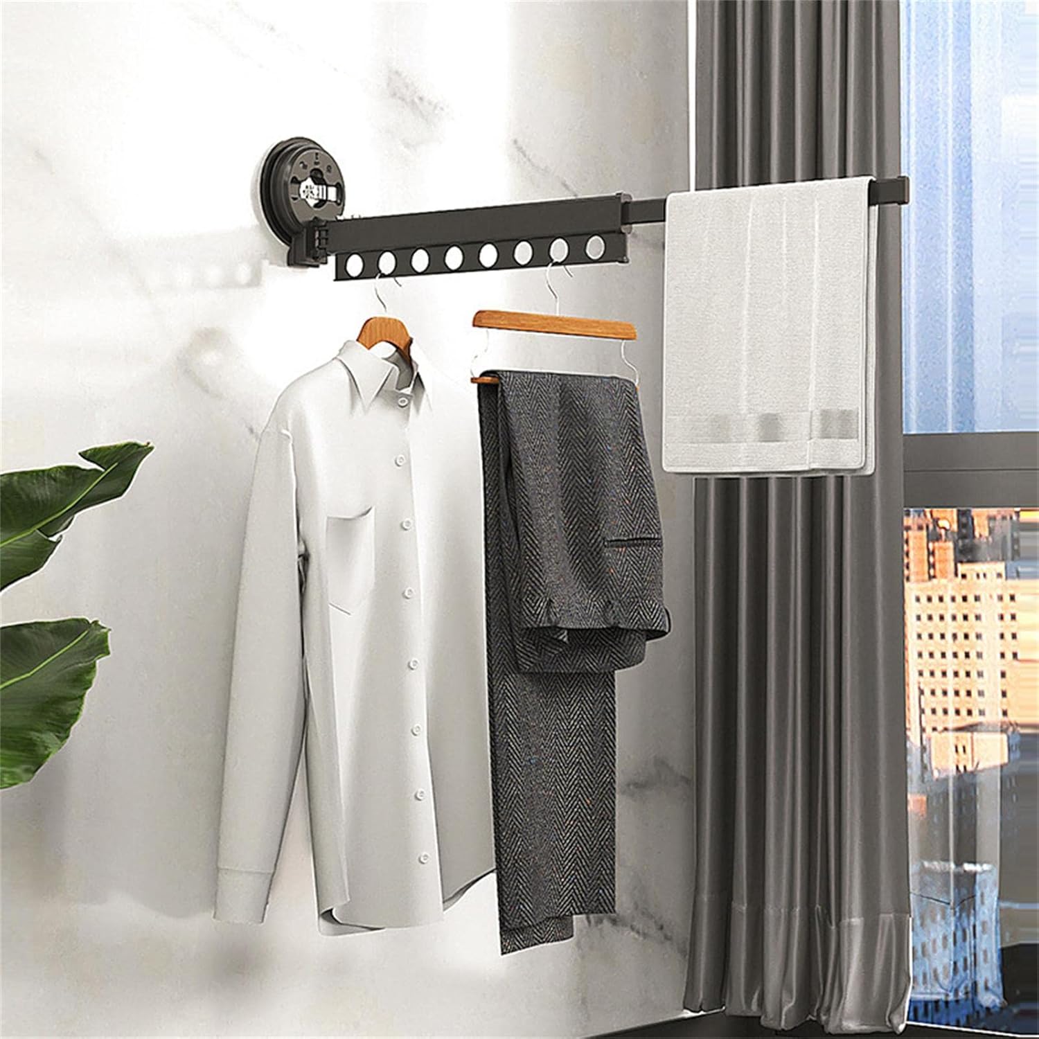 Laundry Drying Rack Towel Bar, Strong Load-Bearing Foldable Save Space Dry Racks, Clothes Drying Rack Wall Mounted with Suction Cup, Suitable for Smooth Surfa,Single