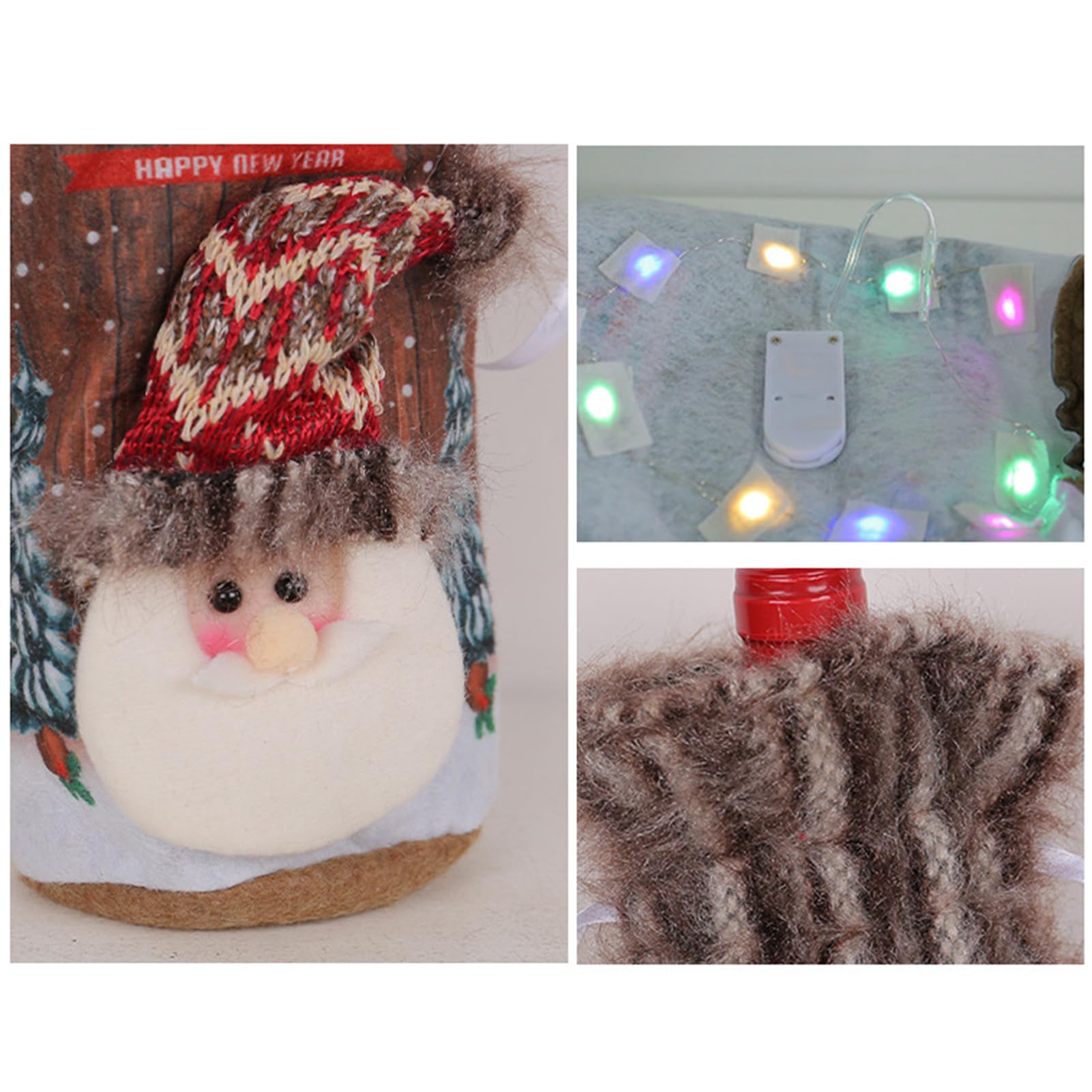 3 sacchetti per bottiglie di vino di Natale, per bottiglie di vino, Natale, sacchetti regalo, Babbo Natale, pupazzo di neve/alce per decorazioni da tavola, a, 1 stück (3er Pack), Taschino sul petto
