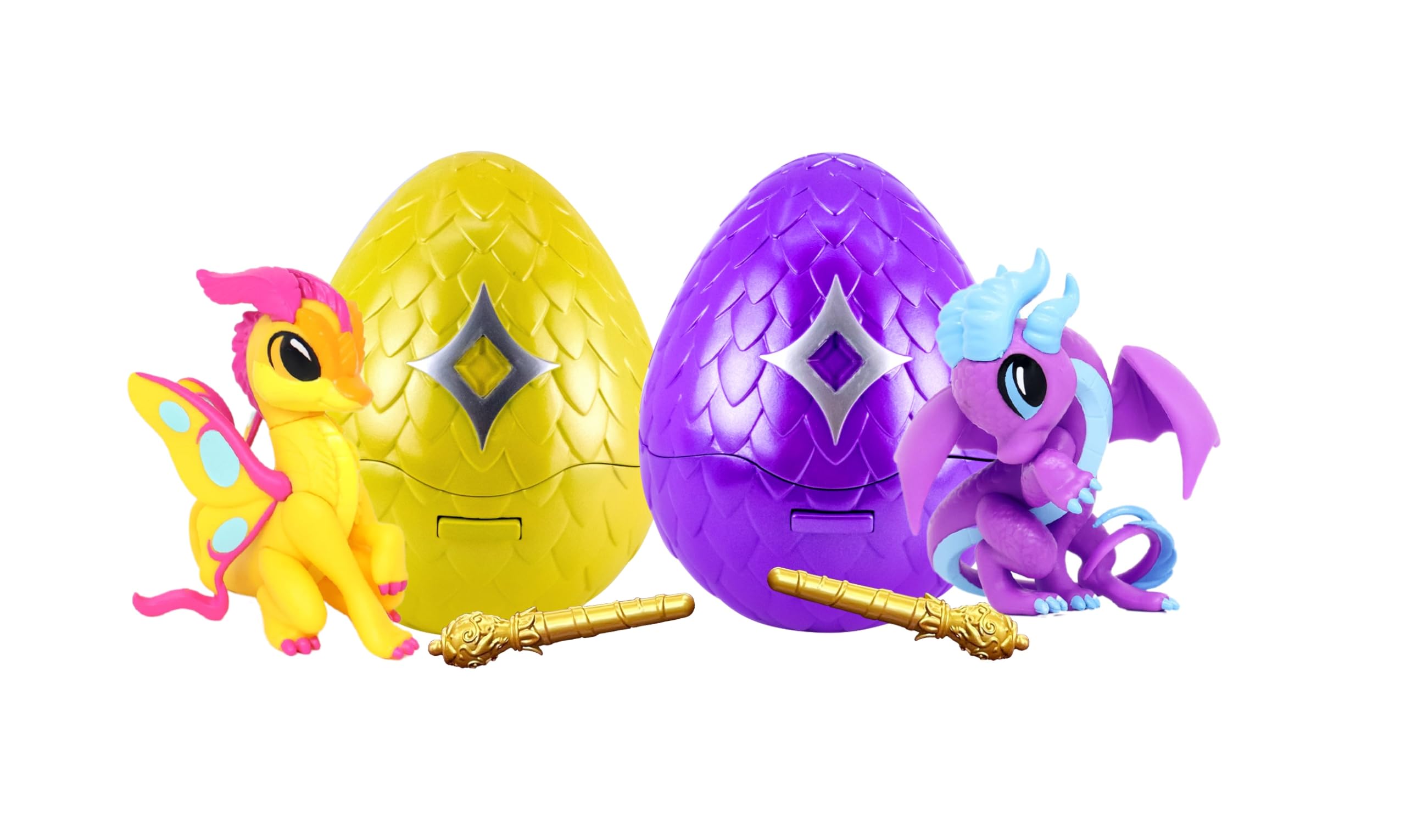 Magic Dragon Eggs 2-Pack – Golden & Purple Surprise Dragon Eggs with Magic Wand | Interactive Hatching Dragon Toys, Collectible Toy Dragons for Kids Boys & Girls Ages 4+