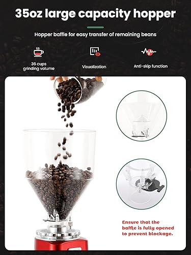 Miniatura 6 de Huanyu Molinillo de café eléctrico ajustable con 19 ajustes precisos de molienda de 35 onzas, 36 tazas, máquina de molienda de granos de café