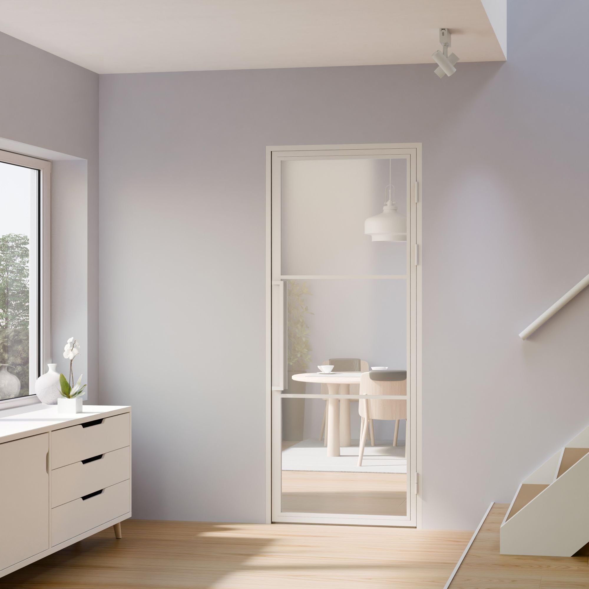 inova Glastür Komplettset in weiß mit Beschlag und Zarge 830x2115mm rechts Griffstange Zimmertür Lofttür Industrial Look White Style