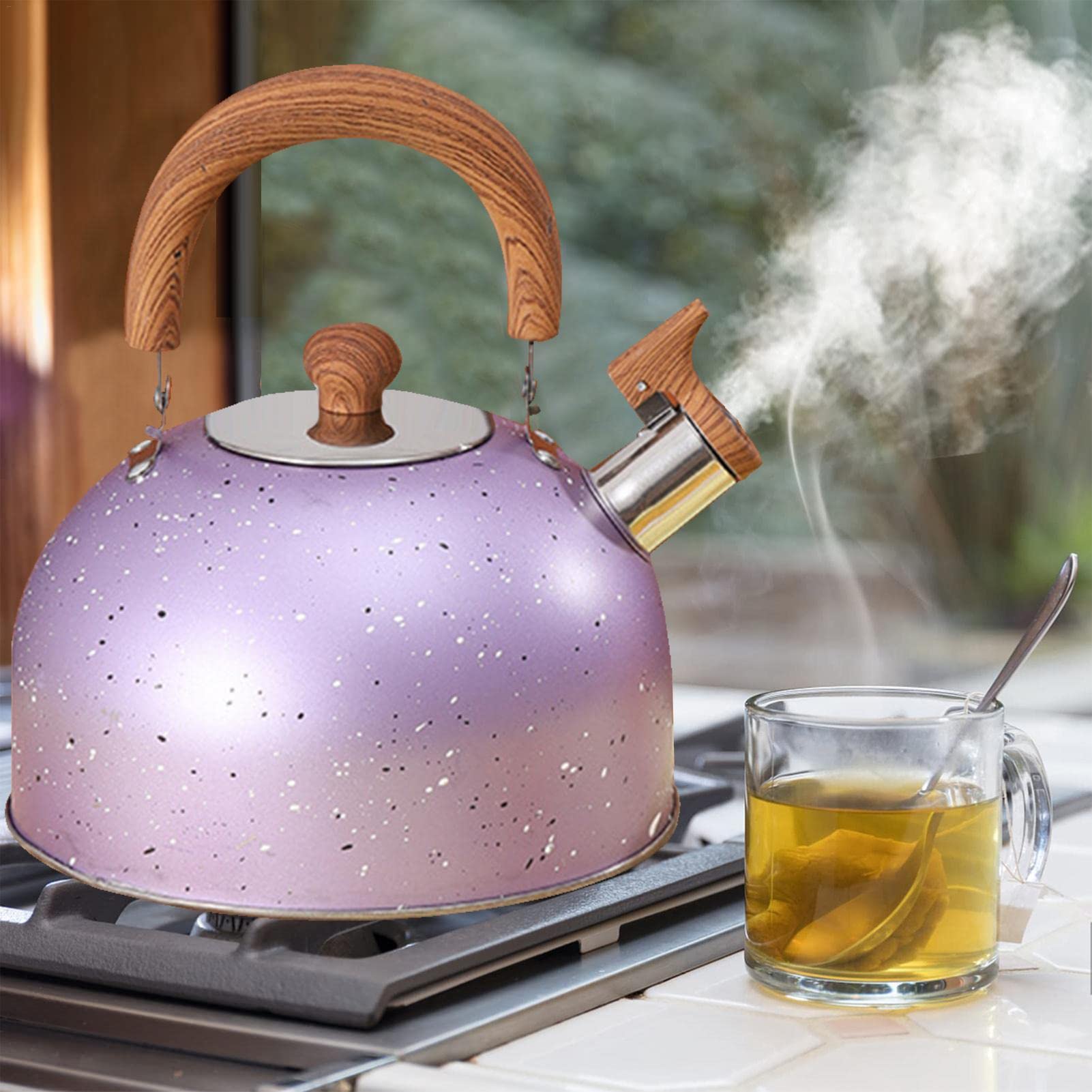 Fluitende Waterkoker, Roestvrij Staal 2.5L Kookplaat Theepot Waterkoker met Houten Handvat Luide Fluitketel voor Elektrisch, Gas, Elektrisch Keramiek, Inductie en Halogeen Kachels, voor Thee Koffie