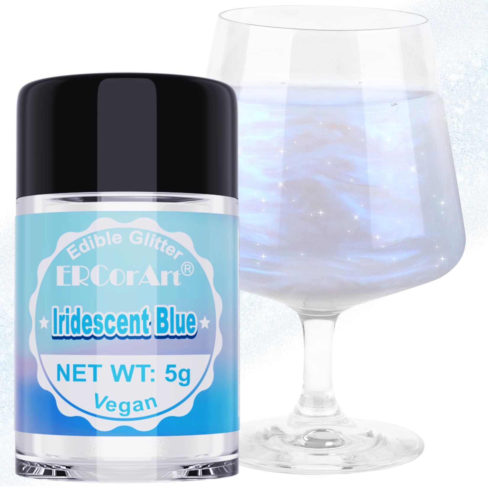 Edible Glitter - Iridescent Blue Luster Dust Edible for Drinks Cakes, Food Grade Cake Decorating Shimmering Glitter, Sprinkle Powder Glitter for Cocktails, Strawberries, Chocolates, Cookie - 5g