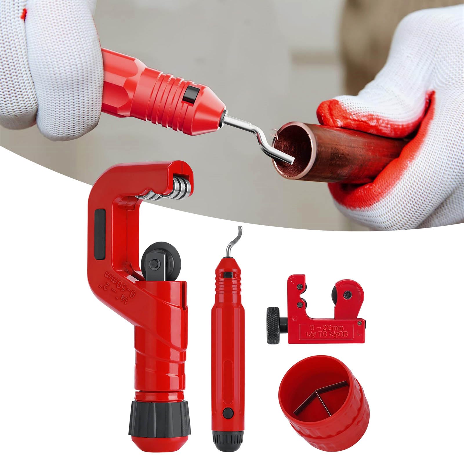 Ensemble de coupe-tubes en alliage d'acier de 6 à 50 mm de diamètre, comprend un ébavureur MiniCutter pour tuyaux en métal, 2 ébavureurs, coupe-tube robuste avec outil d'ébavurage