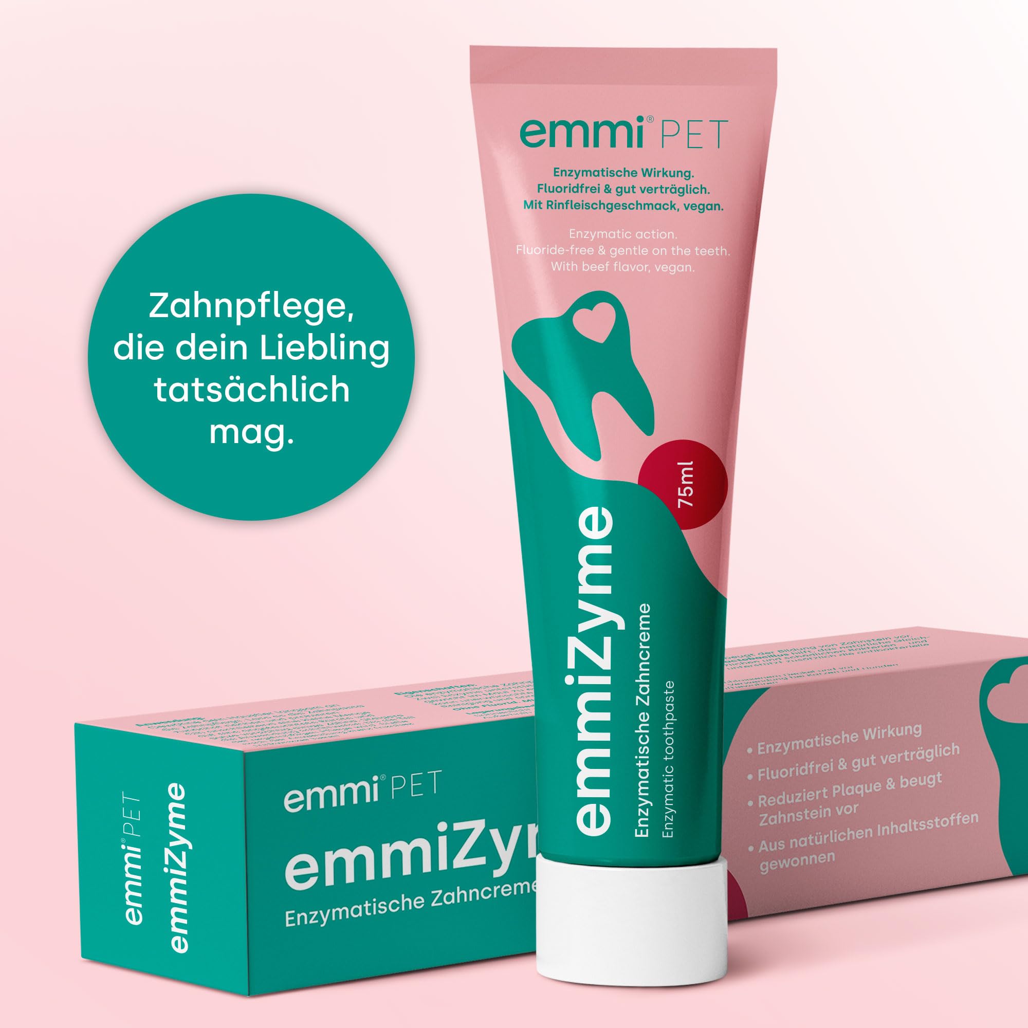 emmi-pet emmiZyme Zahnpflege-Gel für Hunde & Katzen 5 x 75 ml | Enzymatische Zahnpflege für Hunde & Katzen mit Rindfleischgeschmack, vegan, fluoridfrei