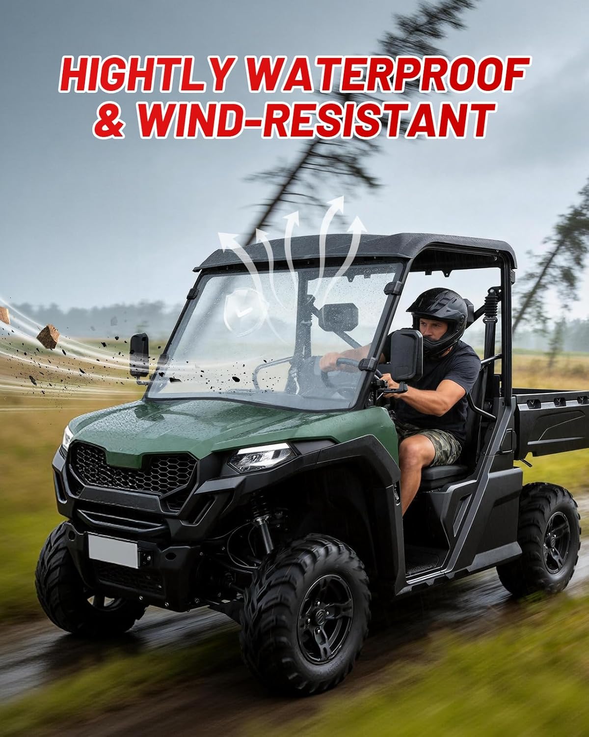 StarknightMT UForce 600 Front Windshield Scratch-resistant Compatible with CFMOTO UForce 600 2021-2026/800XL 2025 2026 Clear Front Window Used with Hard & Soft Roof PC UTV Full Windshield Accessories