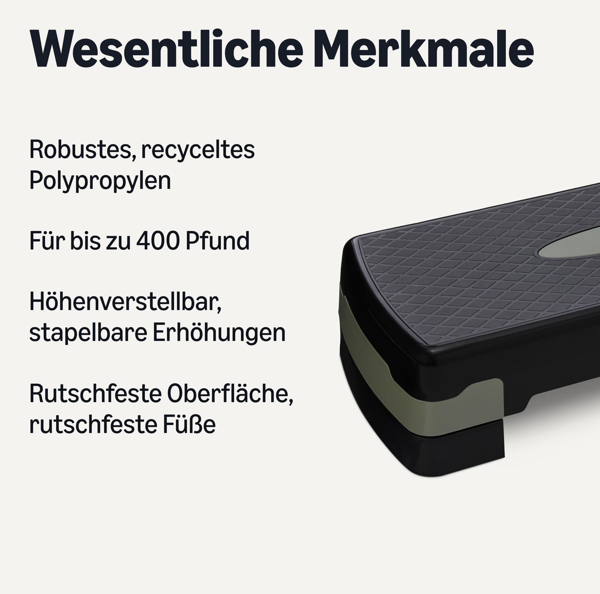 Amazon Basics Aerobic Steppbrett, Verstellbarer Workout Stepper für Zuhause, 68.58cm, Schwarz/Grau