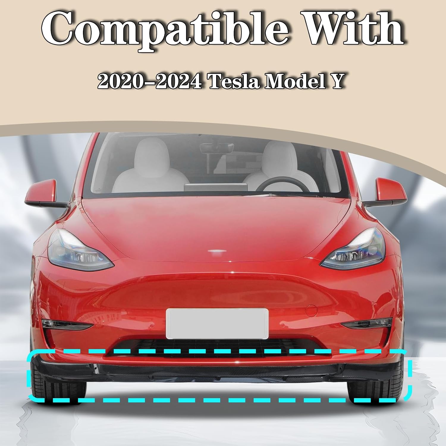 CarPartsDepot Front Lip Spoiler Carbon Fiber Pattern Compatible with 2020-2024 Tesla Model Y (Glossy Carbon Fiber)