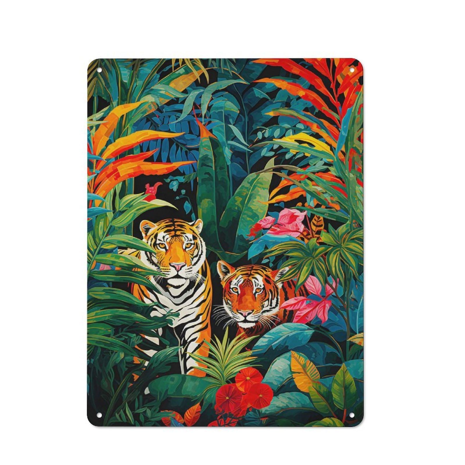 Vintage Jungle Royalty Two Tigers Vintage Metal Sign 40x30cm, Pub Wall Decor for Cafe, Pub, Workshop Or Home Bar