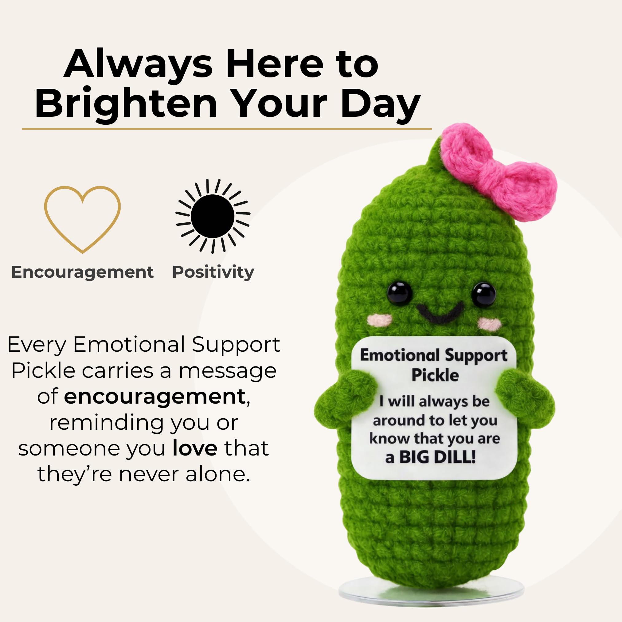 Emotional Support Pickle Crochet with Stand. Handmade Positive Pickle Gift for Women, Friends, Family, Co Workers. Birthday Gifts. Best Friends (Pink Support Pickle)