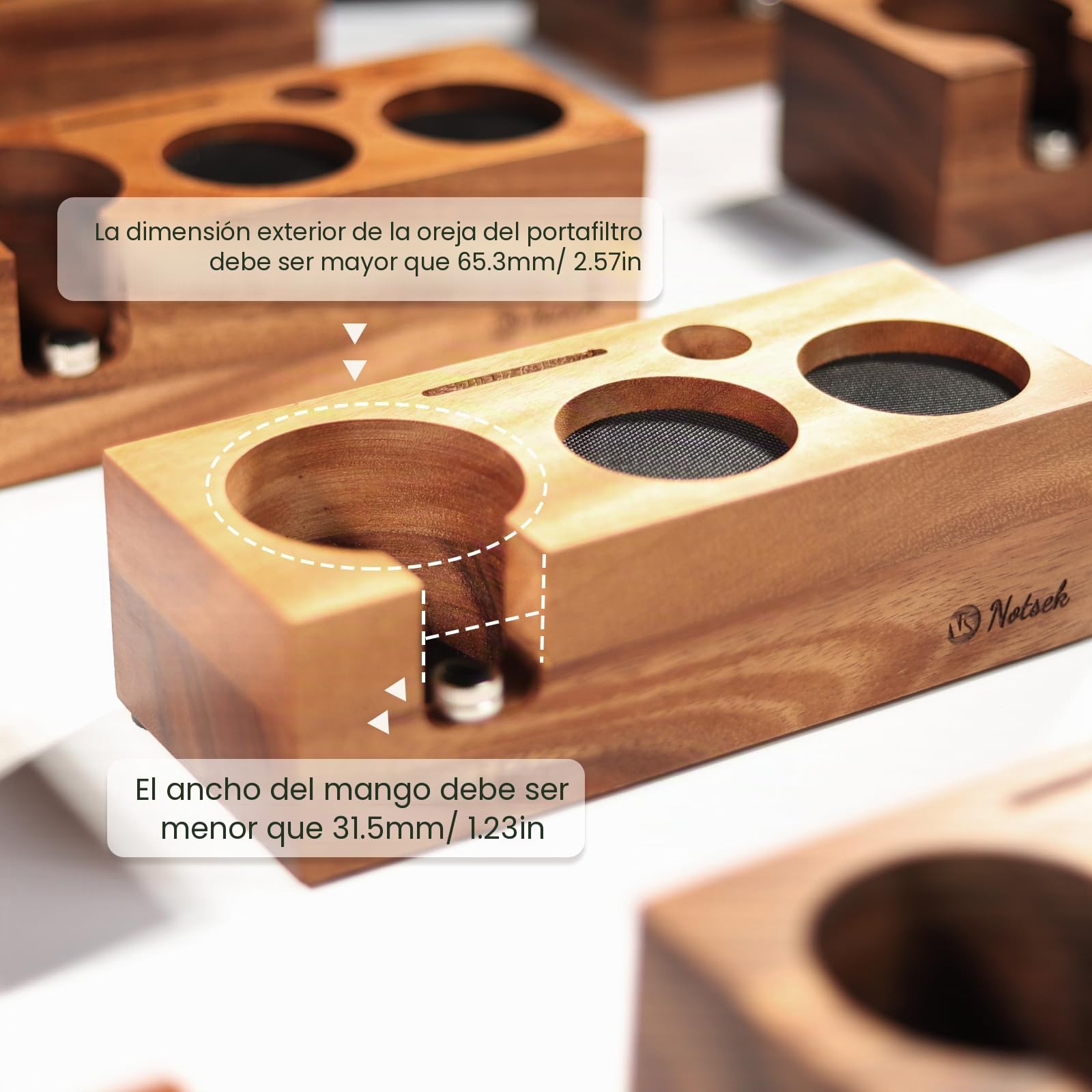 NOTSEK Estación de prensado de madera de nogal de 54 mm, para portafiltros de 51 mm y 54 mm, para cafetera espresso, accesorios baristas