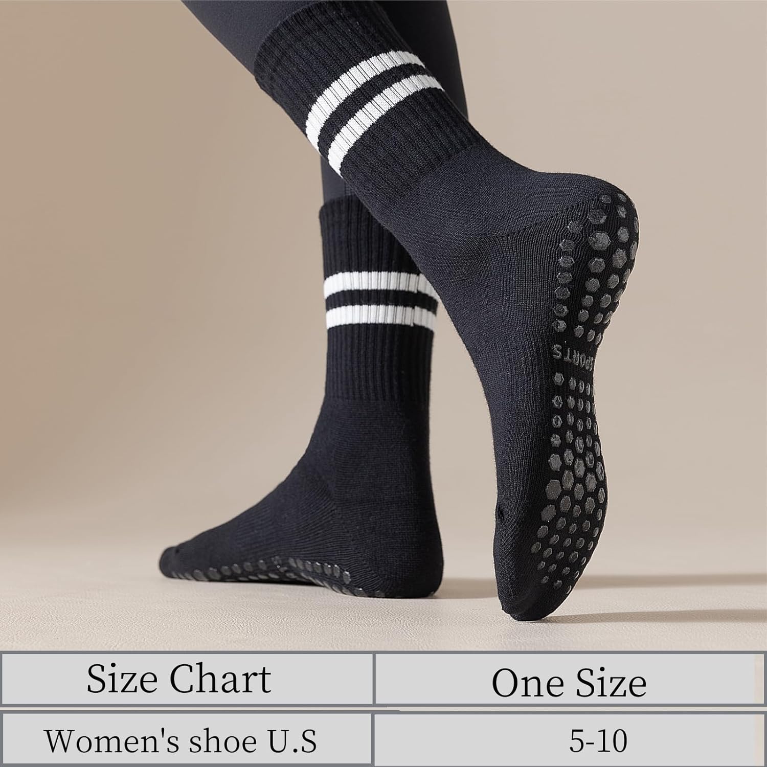Yoga Socks with Non-Slip Grips for Women - 4 Pairs Pilates, Barre, Gym, Dance Workout Anti-Skid Socks - Image 4