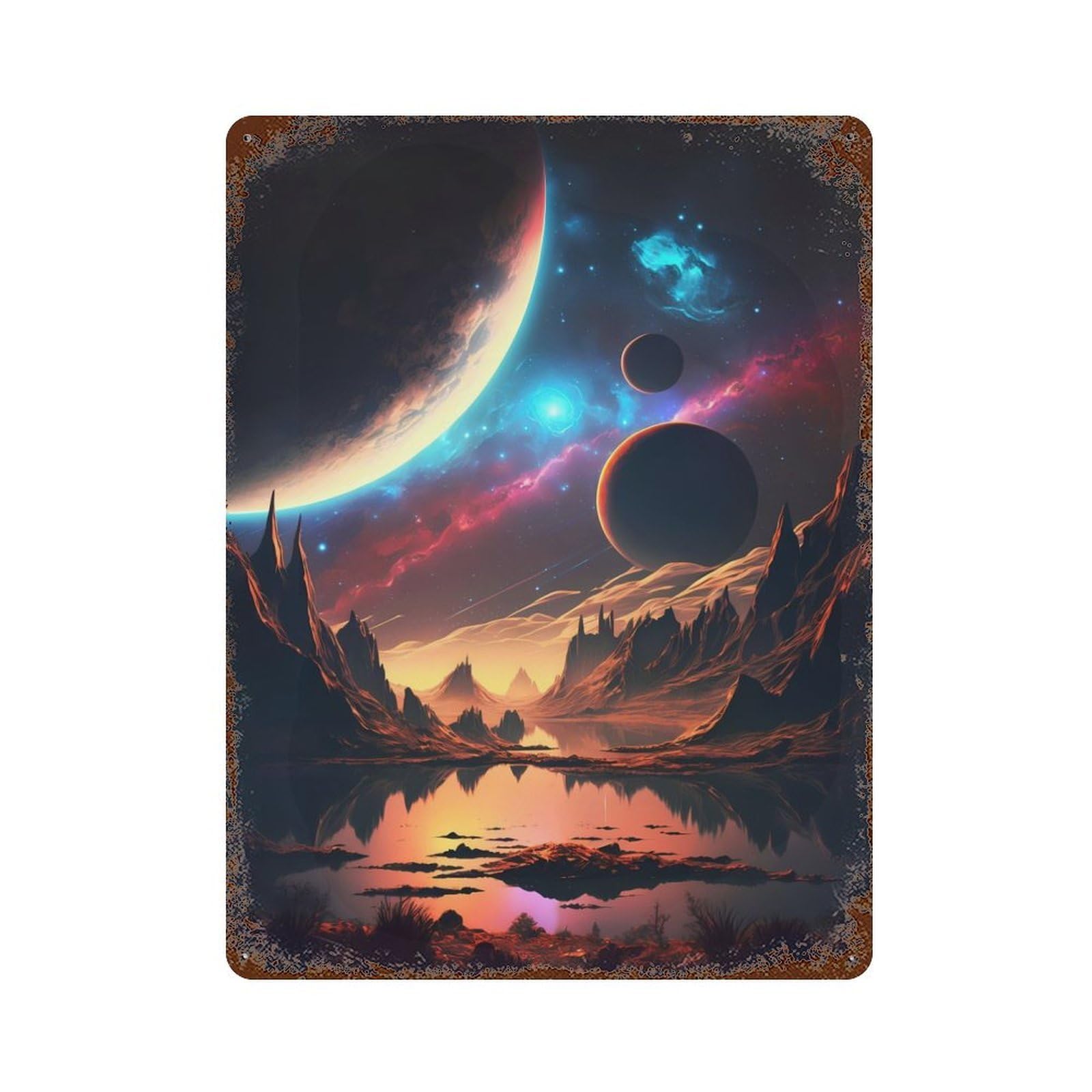 Garage Style Galactic Beauty Landscape Decorative Tin Sign 15.7"x11.8", Farmhouse Wall Decor for Bar And Workshop