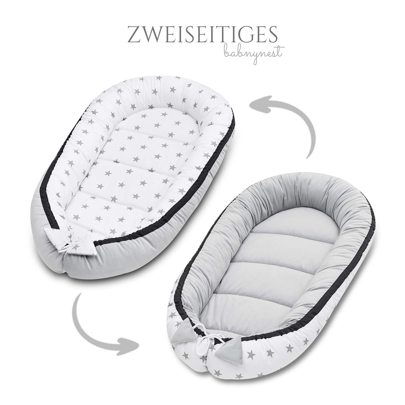 Gniazdko dziecięce dla noworodka klasy premium, 90 x 60 x 12 cm, 100% bawełna, gniazdo dla niemowląt, dla chłopca, dla dziewczynki, akcesoria dla niemowląt - Moon Beery