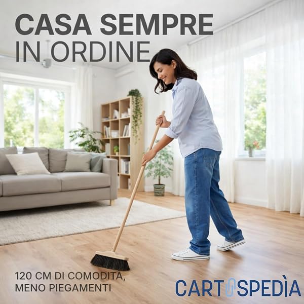 Manico Scopa in Legno 120 cm Universale Filettato + Scopa con Setole Piumate, Leggera e Sottile, Efficace per Fessure - Bastone Scopa con Manico Resistente per Pulizia Casa e Uso Professionale - 2