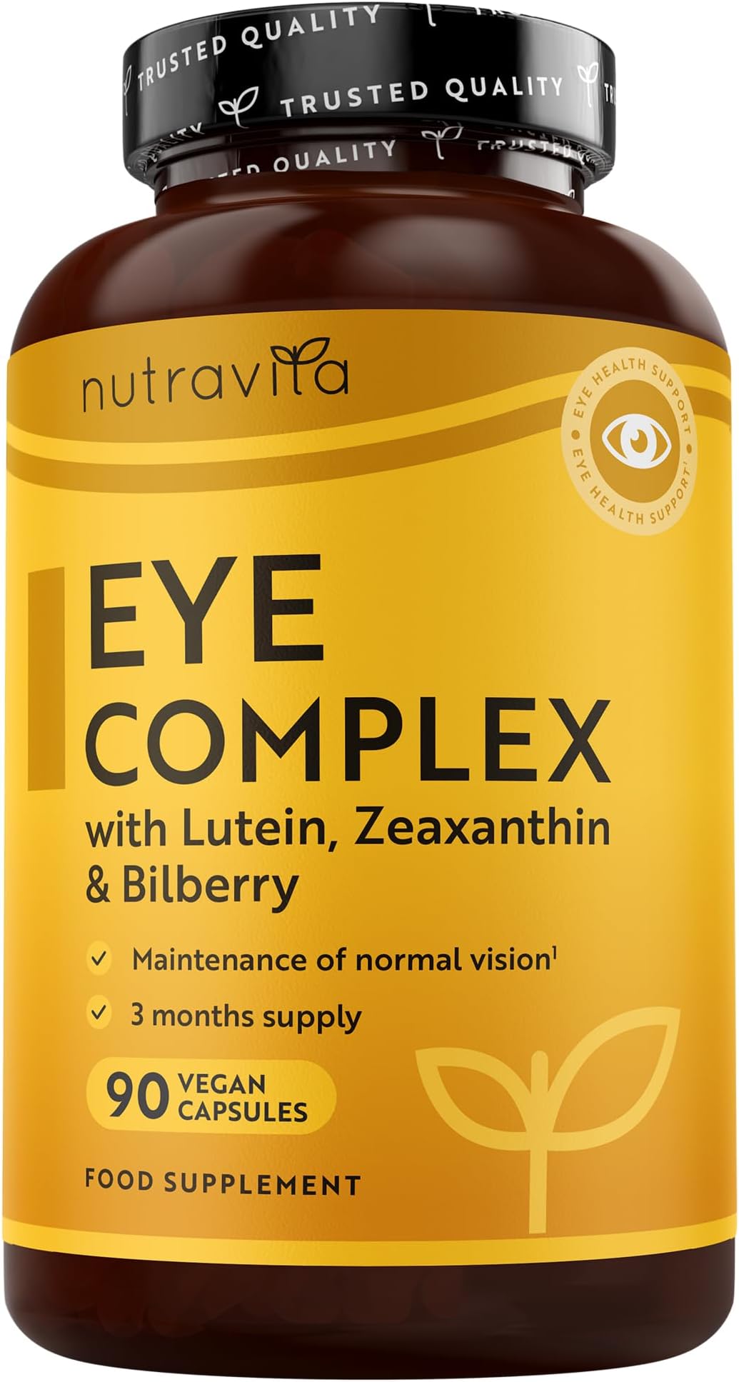 Nutravita Lutein Natural Eye Supplement – 90 Vegan Capsules - Zeaxanthin, Bilberry Extract, Vitamins A, B12 & Zinc – for Maintenance of Normal Vision – Made in The UK