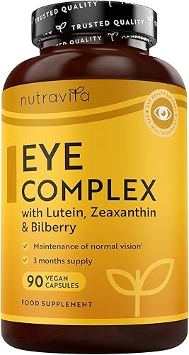 Nutravita Integratore occhi con luteina, zeaxantina, estratto di mirtillo, vitamine A, B12 e zinco - per il mantenimento della normale capacità visiva - 90 capsule vegane - 3 mesi di scorta Generico - integratore