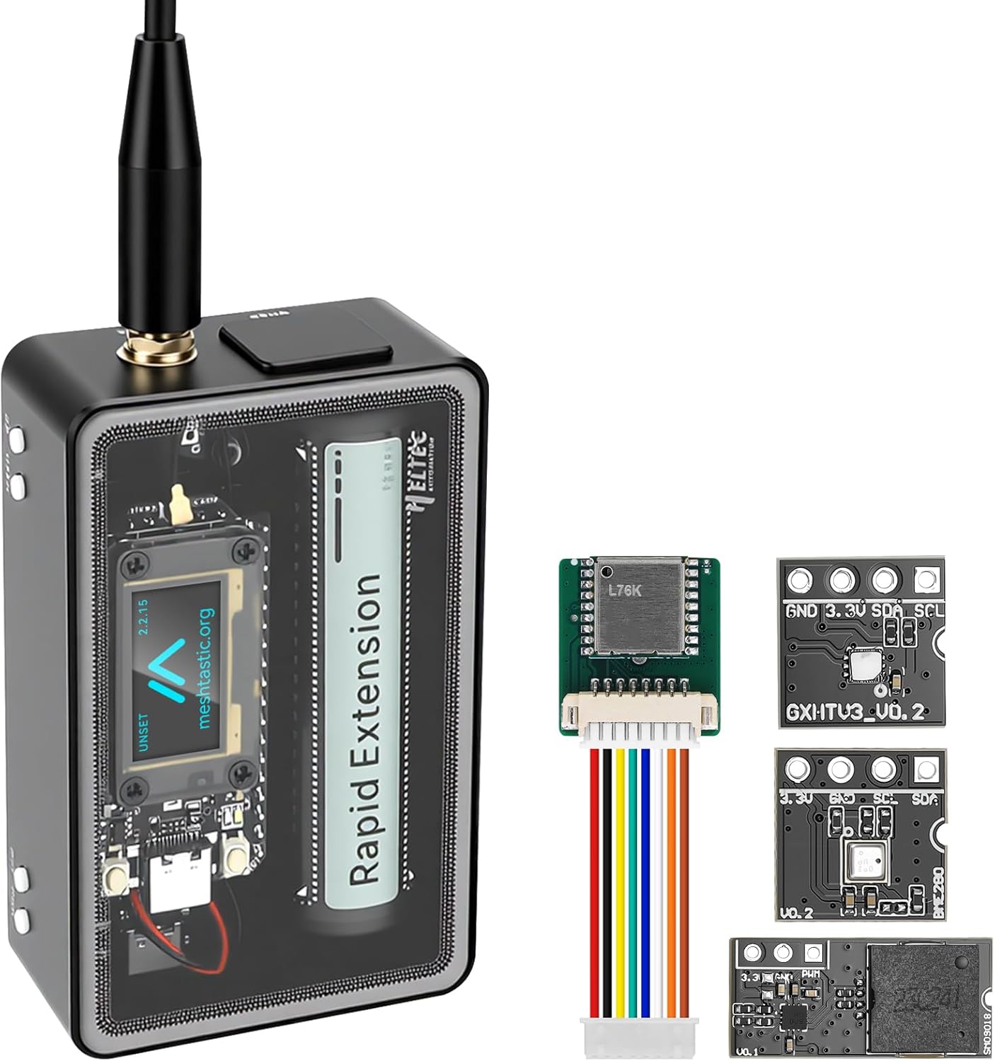 ESP32 LoRa V4 Expansion kit, Including Housing, Glass Panel, Expansion Board, Whip Antenna, L76K GNSS Module, Sensors, Buzzer Supports WiFi Bluetooth 915MHz LoRa for Meshtastic