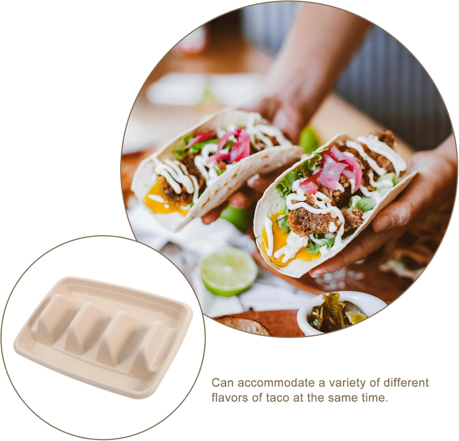 Gatuida 50pcs Disposable Taco Plates with Dividers Pulp Taco Holders for Party Snack Bowls Sashimi Serving Tray Sushi and Party Tableware