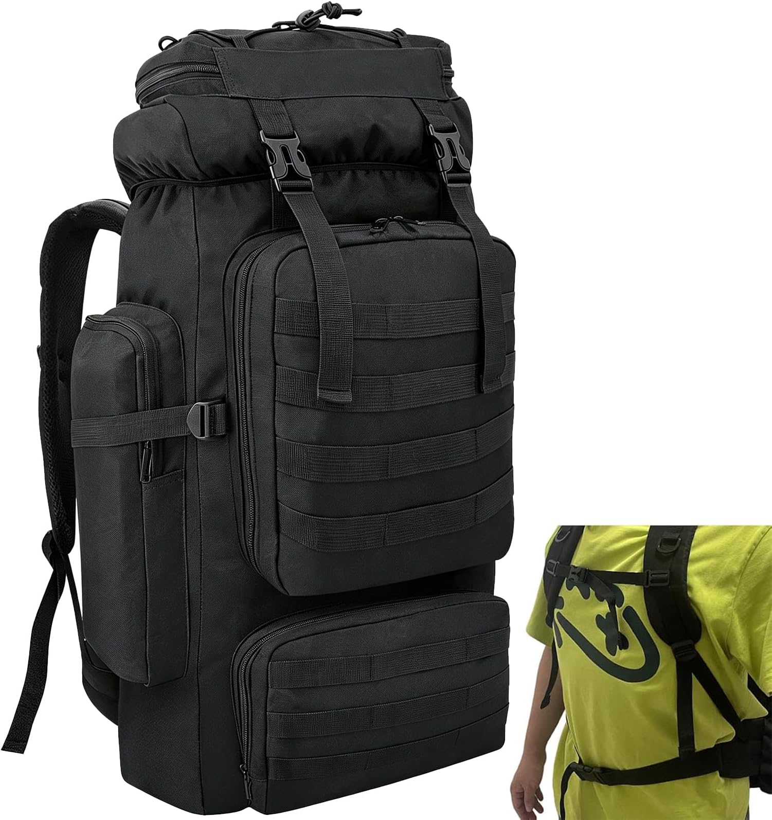 – Upgraded 80L Hiking Backpack Camping Rucksack, 80 liters Large Capacity Outdoor Knapsack Travel Climbing Mountaineering Carry On Backpack Bag, Trekking Backpacking for Men Women, Black