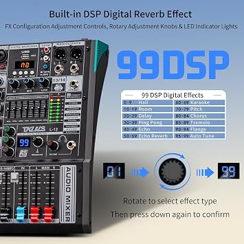 12 Channel Live Sound Audio Mixer, Mixing Console with USB Interface, 48V Phantom Power, 99 DSP Effects, XLR Inputs, DJ Mixer for Events, Karaoke