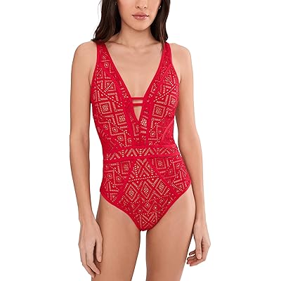 Купальник BECCA Classic Color Play Crochet Plunge One-Piece