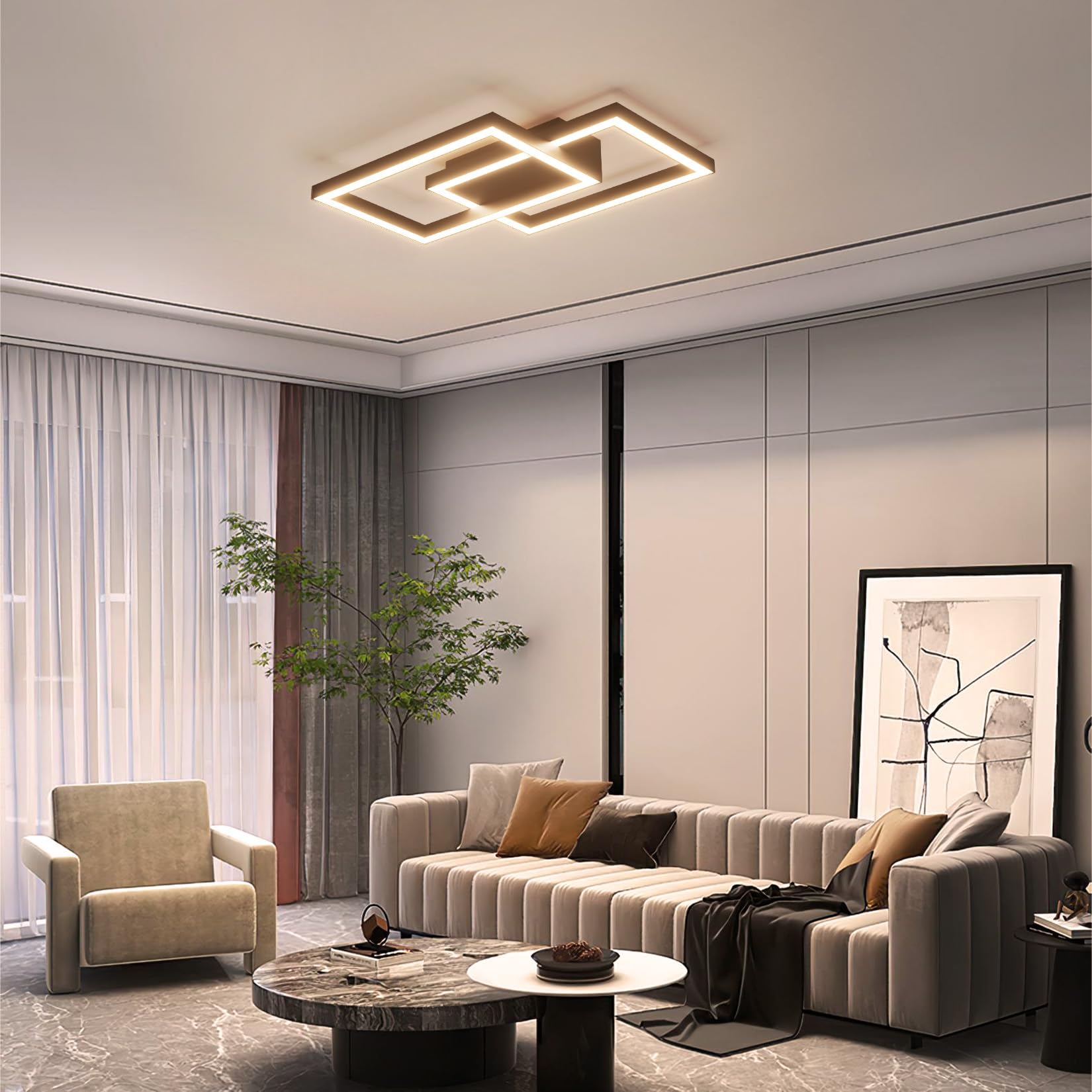 Klighten Plafoniera Led Soffitto Nero 35W, Led Bianco caldo 3000K Lampada da Soffitto, Geometrico Luce Soffitto per Cucina Soggiorno Camera Corridoio, L40cm ×W30cmx H4cm