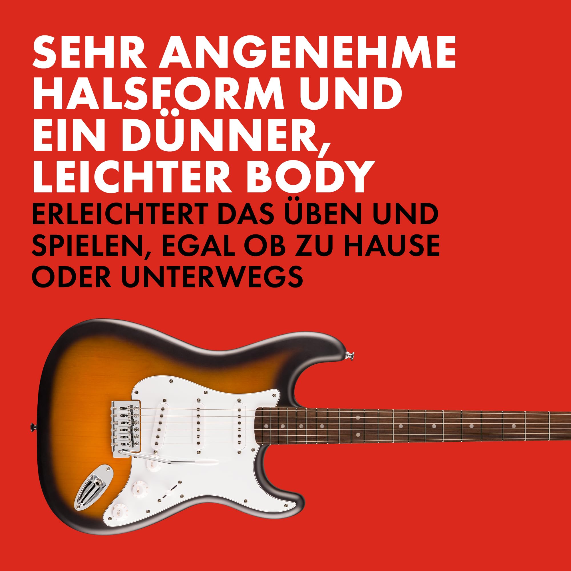 Squier by Fender Debut Collection Stratocaster E-Gitarre, Laurel-Griffbrett, Weißes Schlagbrett, 2-Farb-Sunburst