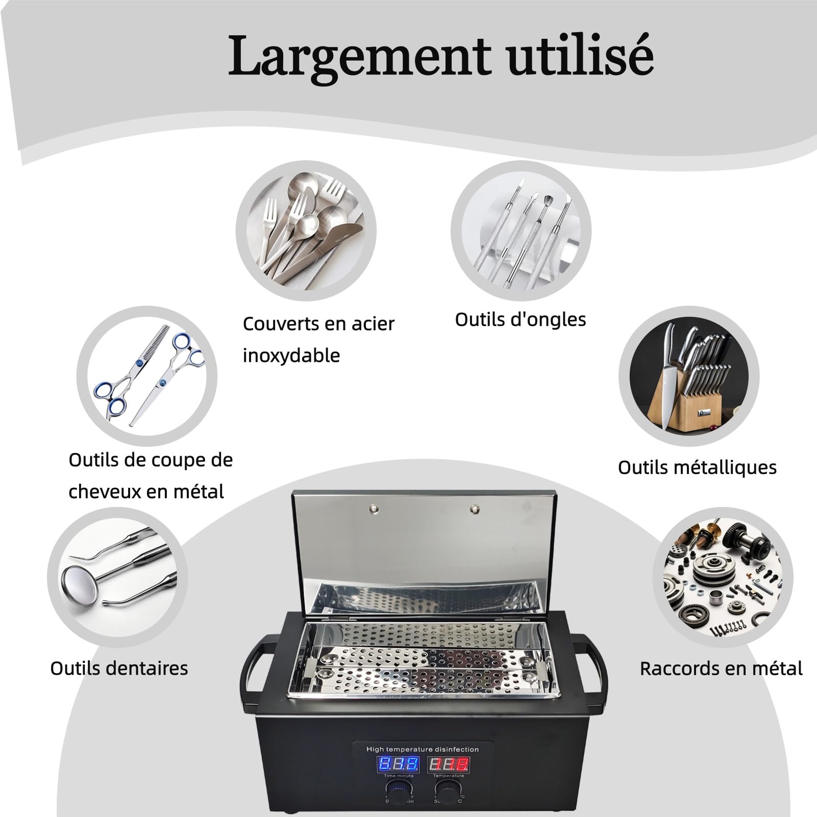 Stérilisateur haute température ongles outil stérilisateur avec timer pour cosmétiques, Footspflegestudios, salon de coiffure noir (Noir)
