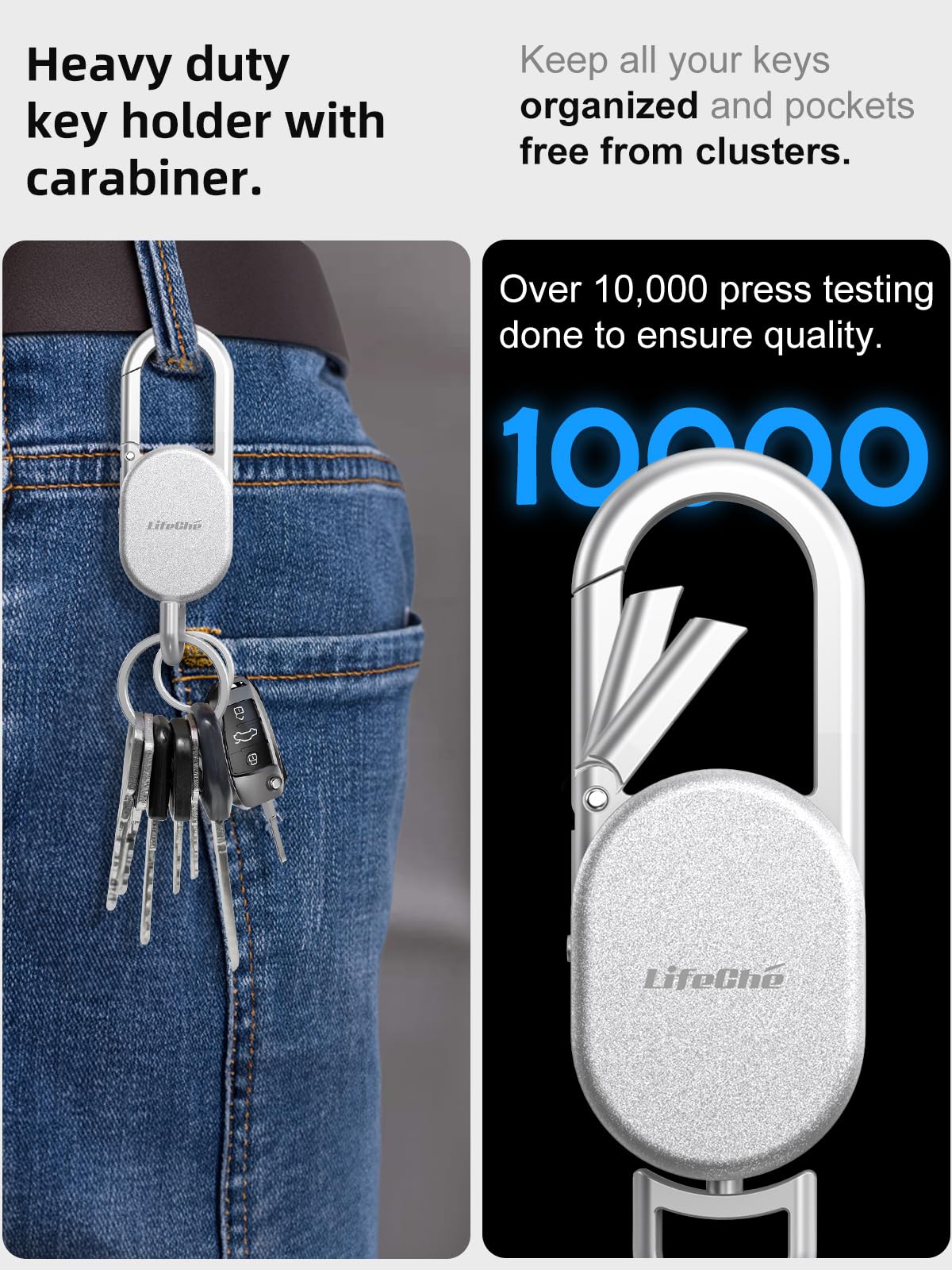 Portachiavi con localizzatore integrato anti-smarrimento, resistente, portachiavi in acciaio inox di alta qualità, con moschettone, con GPS Global Locator Tracking, impermeabile, argento