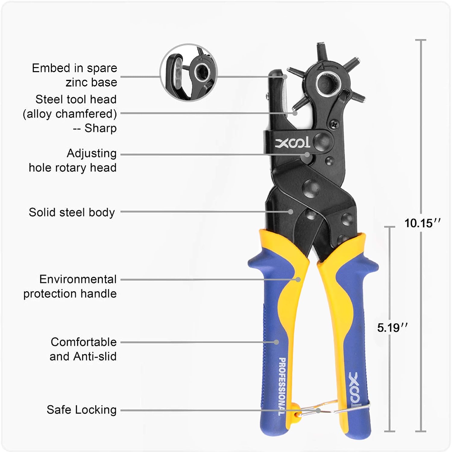 Revolving Punch Plier Kit, XOOL Professional Leather Hole Punch Set,Leather Hole Punch Set for Belts, Watch Bands, Straps, Dog Collars, Saddles, DIY Home or Craft Projects, Heavy Duty Rotary Puncher