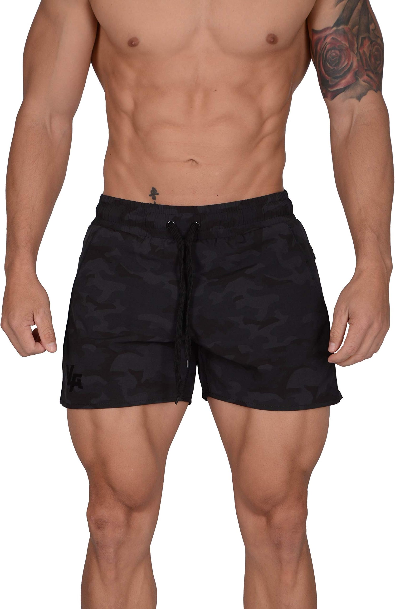 YoungLA Men's Bodybuilding Gym Running Shorts 101 | Camo Black Small